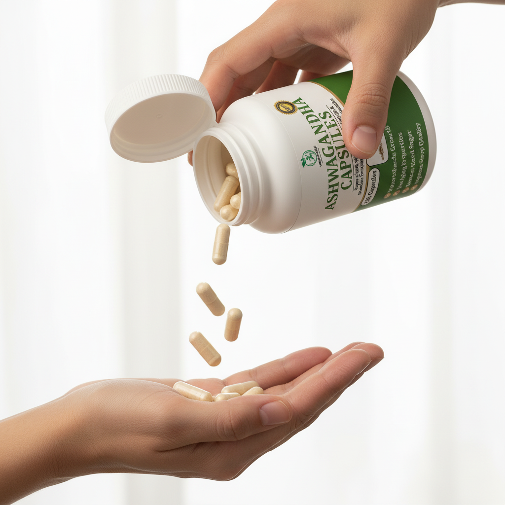 Close-up hands with capsules